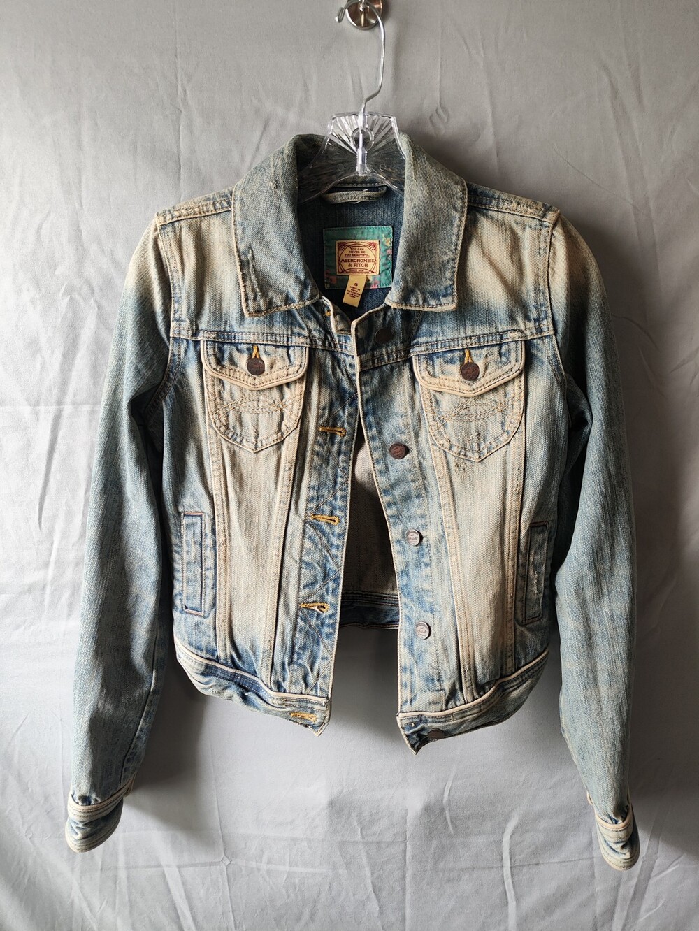 Abercrombie & Fitch Jacket Womens Small Blue Denim Distressed Jean Trucker Coat